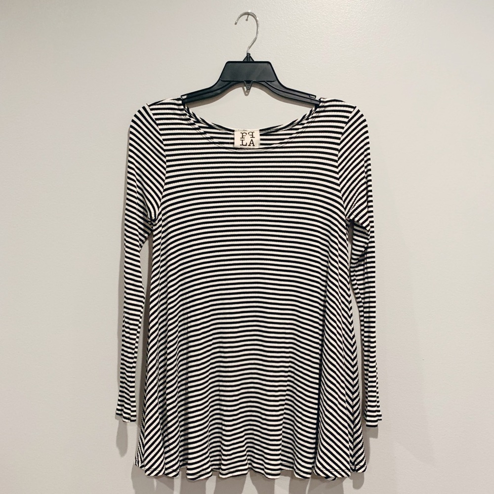 PPLA Anthro Long Sleeve Black and White Striped casual boho Top | Size Small